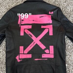 OFF-WHITE™ "99" Spray paint arrow logo leather moto biker jacket size LG VIRGIL